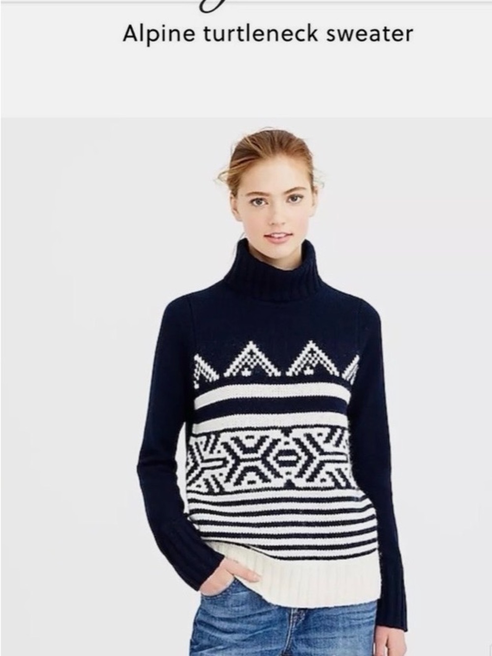 J. Crew Navy & White Fair Isle Turtleneck Sweater